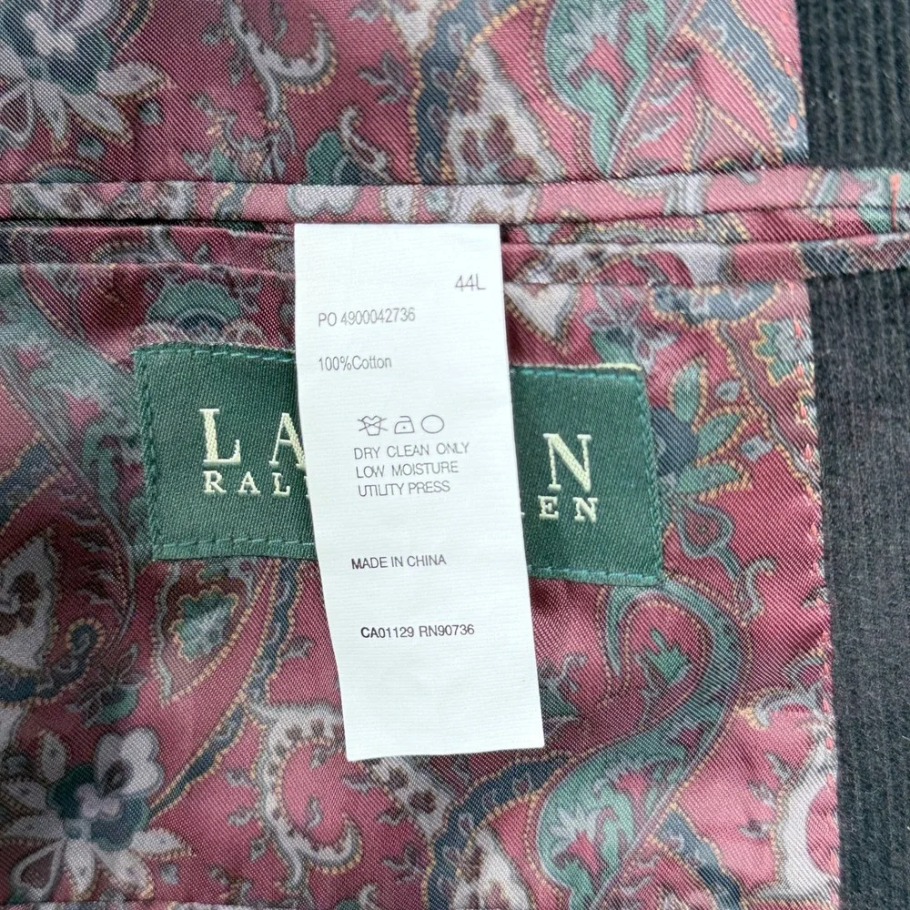 Lauren Ralph Lauren Corduroy Blazer Mens 44L Dark Brown Paisley Lined Sport Coat